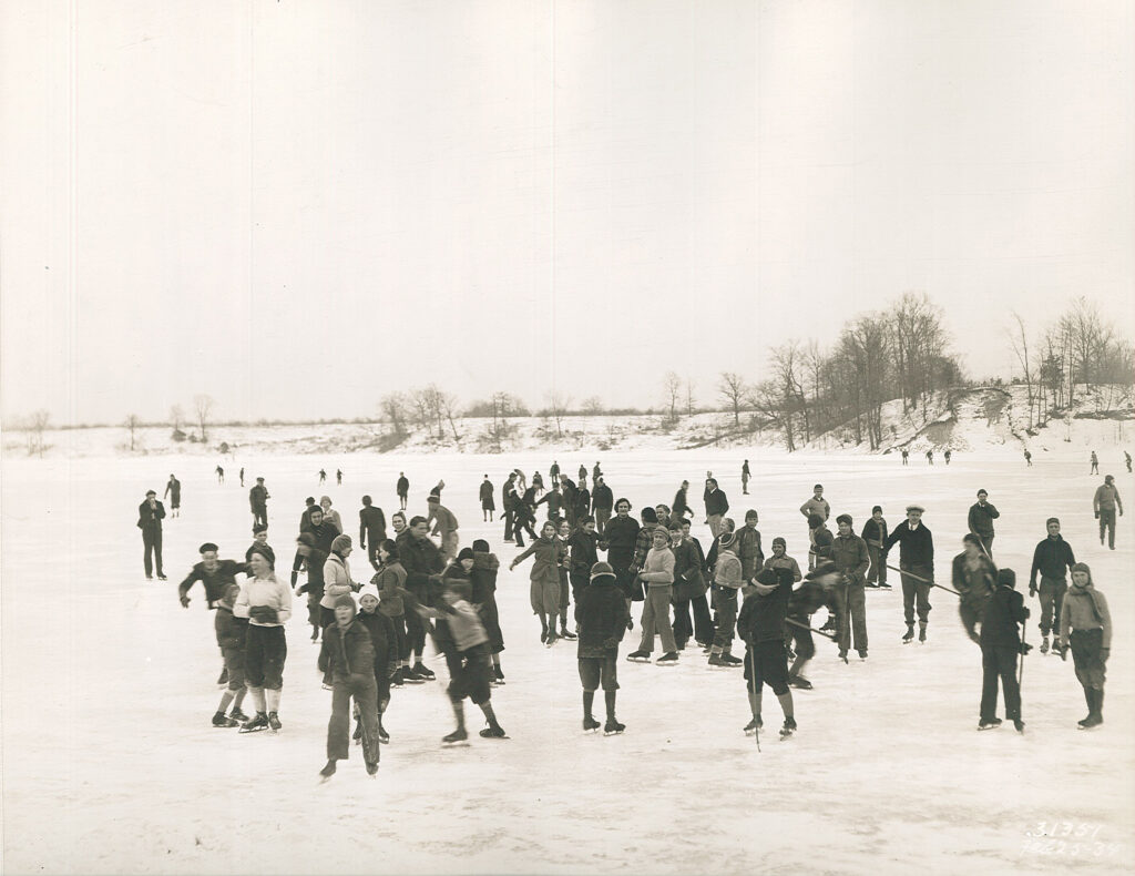 Photo of people ice skating on Newburgh Lake